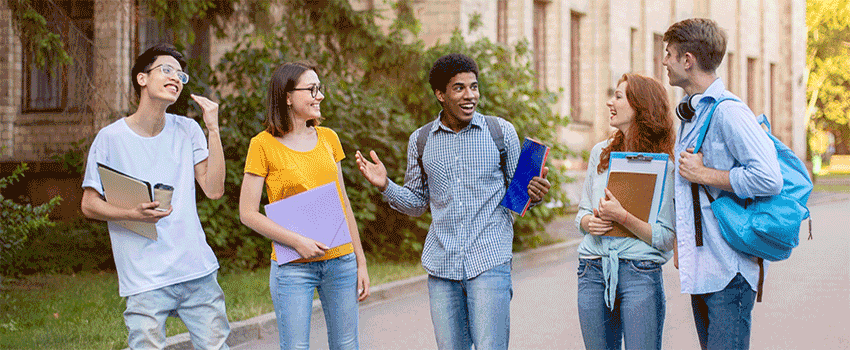 Group of students talking outside.